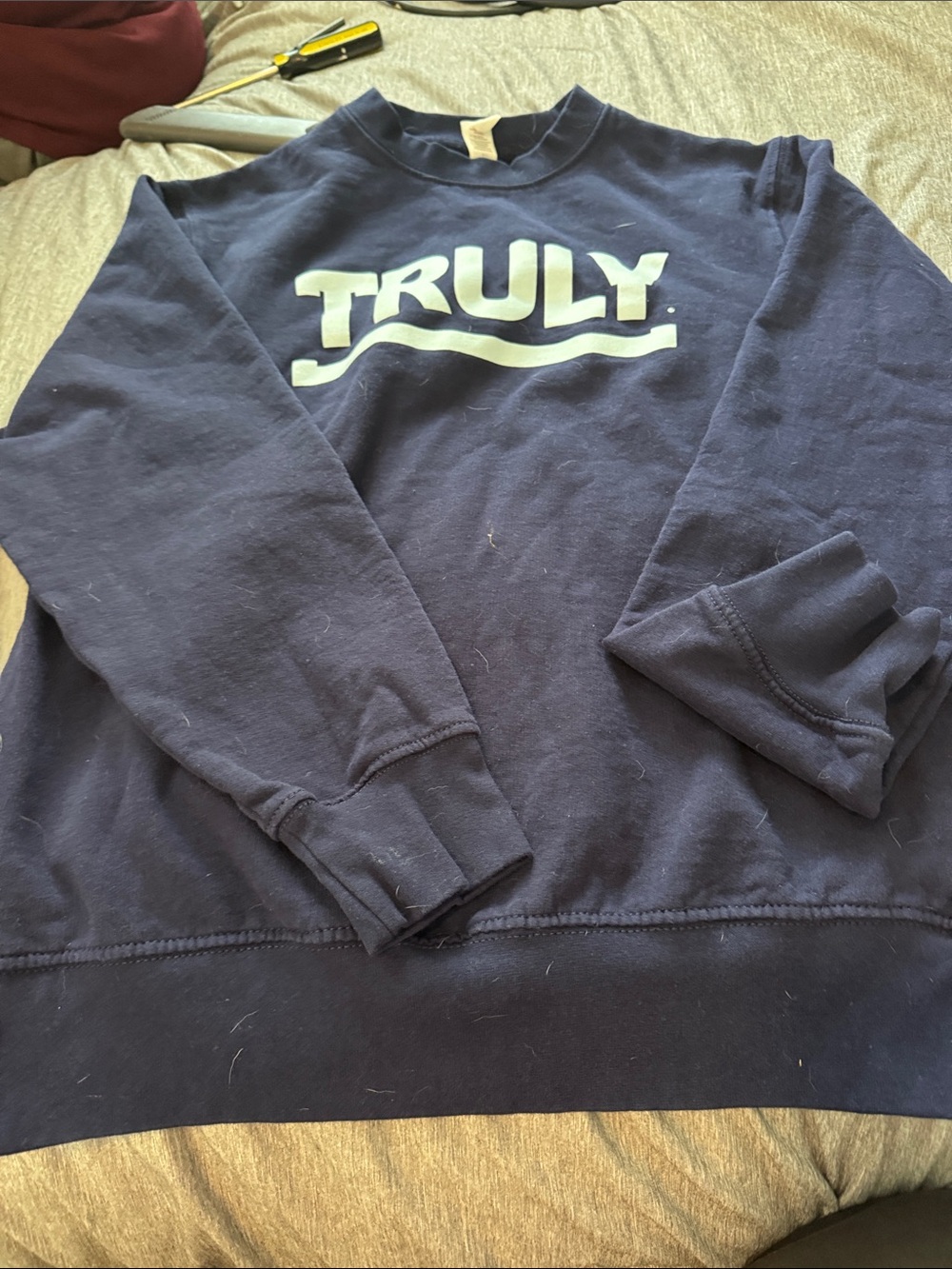 TRULY Navy Crewneck Sweatshirt with White Logo